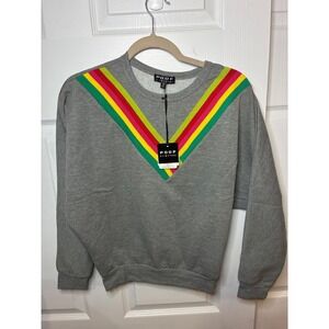 Poof New York Womens Gray Rainbow Chevron Fleece Pullover Sweatshirt Small NWT